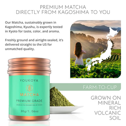 Matcha Powder, Premium Grade Japanese Matcha Tea, Grown in the Volcanic Soil of Kyushu, Farm to Cup Tea from Japan, 1.06oz