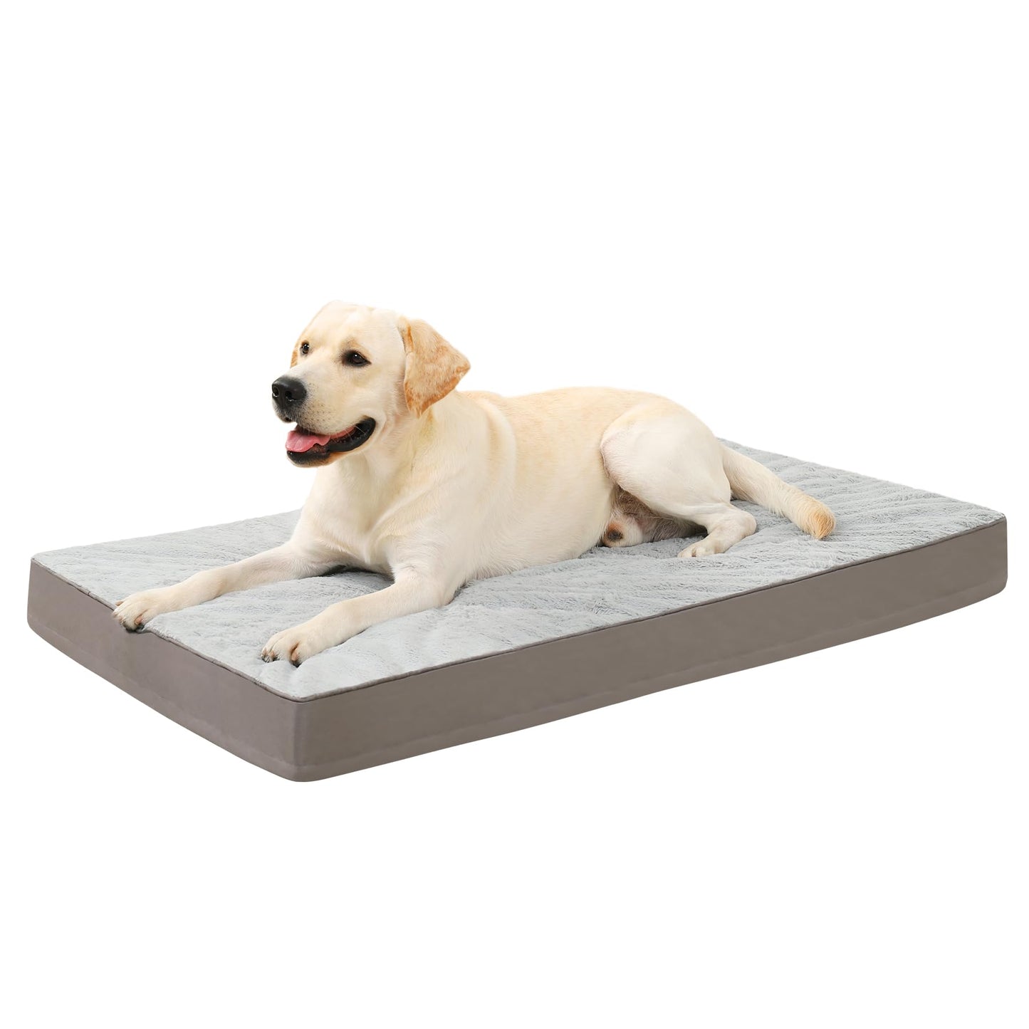 KSIIA Orthopedic Dog Bed Dog Crate Bed Waterproof for Large Dogs Deluxe Plush Washable Pet Mat with Egg Crate Foam & Removable Cover, 35 x 22 Inch, Gray