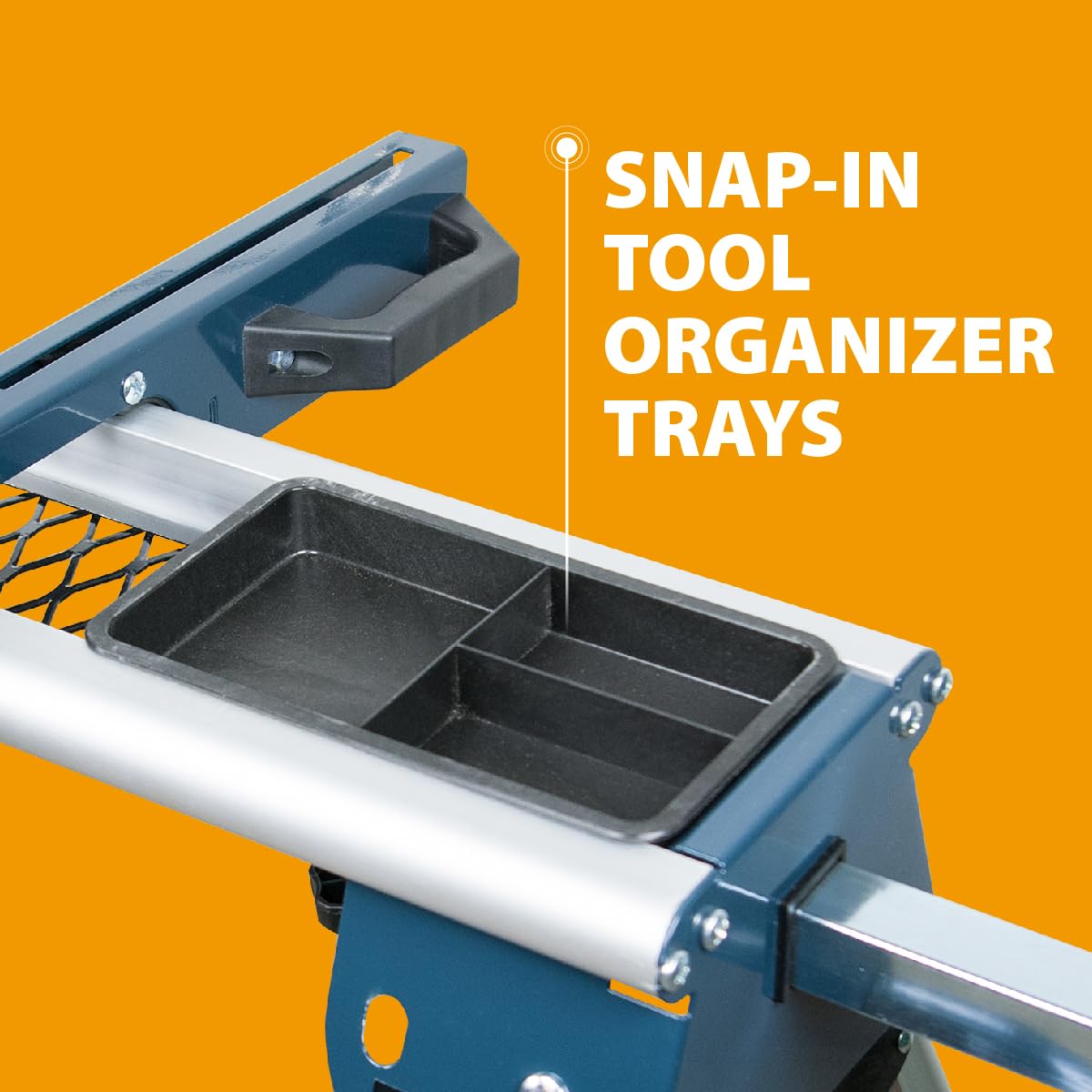 POWERTEC Miter Saw Stand with Wheels, Collapsible and Portable Tool Stand with Systematic Tool Storage Trays, 330Lbs Load Capacity and Quick-Release Mounting Brackets, Miter Saw Accessories (MT4008)