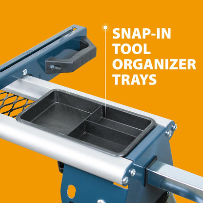 POWERTEC Miter Saw Stand with Wheels, Collapsible and Portable Tool Stand with Systematic Tool Storage Trays, 330Lbs Load Capacity and Quick-Release Mounting Brackets, Miter Saw Accessories (MT4008)