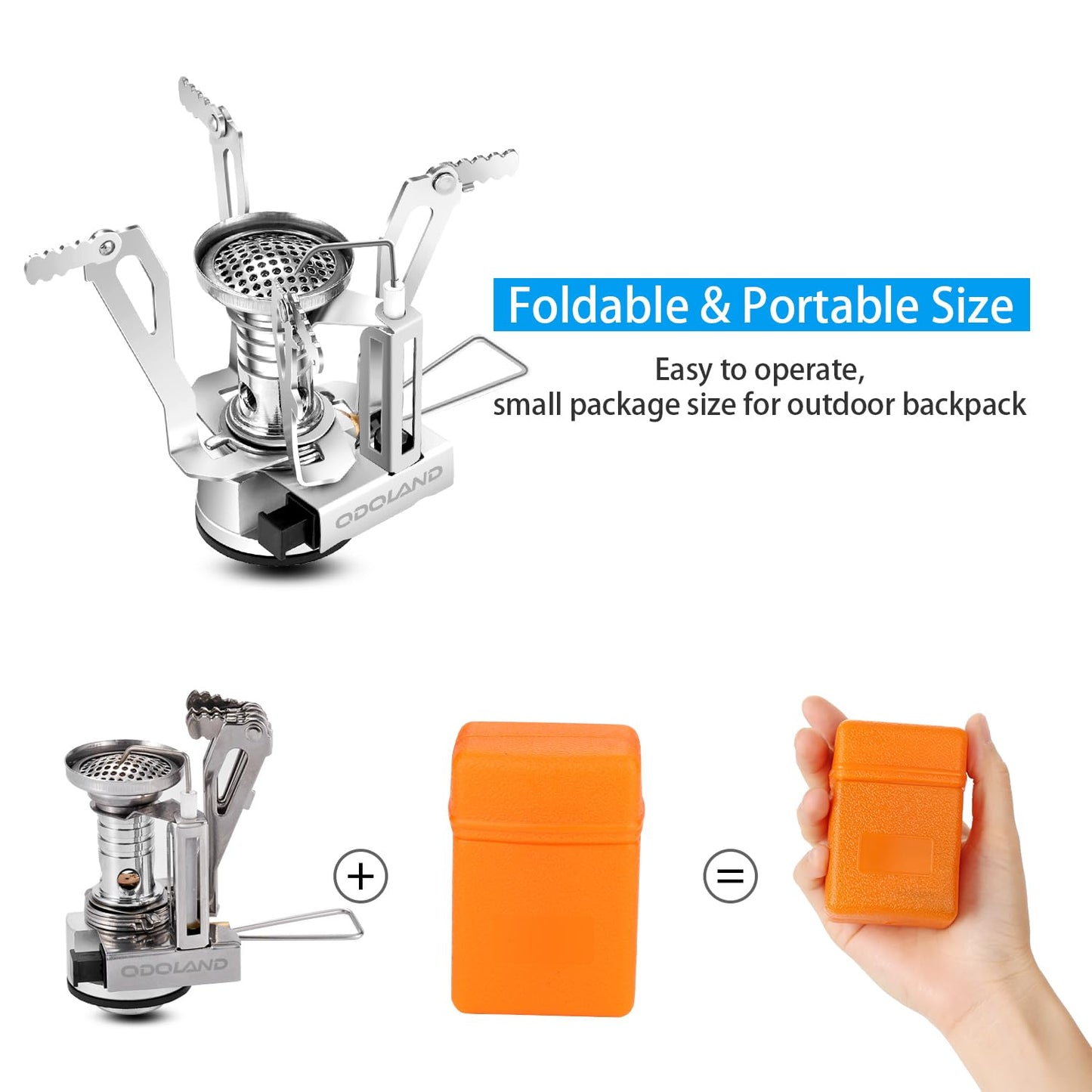 Odoland 6pcs Camping Cookware Mess Kit with Lightweight Pot, Stove, Spork and Carry Mesh Bag, Great for Backpacking Outdoor Camping Hiking and Picnic