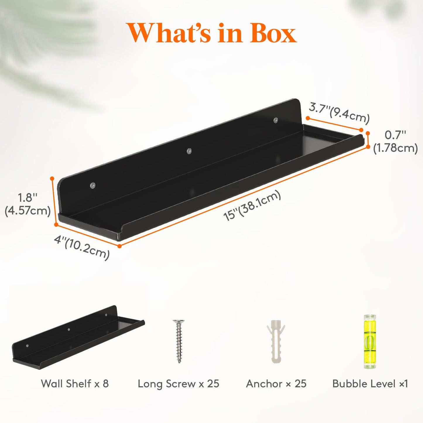 Lifewit Floating Shelves for Wall, 8 Pack Black Acrylic Shelf 15" Room Decor for Bookcase/Vinyl Record Display/Photo/Picture in Bedroom, Living Room, Bathroom, Kitchen Storage and Organization