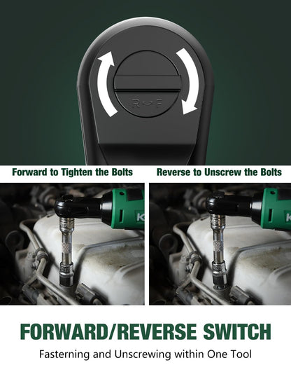 KIMO Cordless Electric Ratchet Wrench Set, 40 Ft-lbs, 400 RPM, 12V Cordless Ratchet Wrench 3/8" w/ 60-Min Charger, 7 Sockets, 1/4" adapter, 2-Pack 2000mAh Lithium-Ion Batteries, Variable Speed Trigger