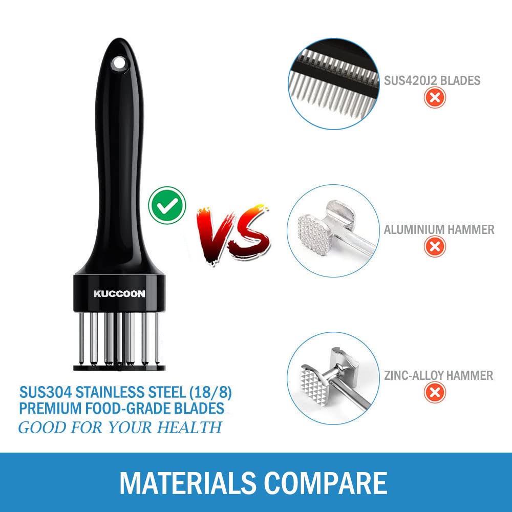 KUCCOON Meat Tenderizer Tool Stainless Steel Needle Ultra Sharp 24 Blades Tenderizer Tool for Tenderizing Beef Chicken Steak Veal Pork
