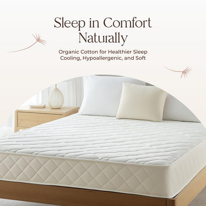 100% Cotton Organic Mattress Pad - Breathable & Cooling Mattress Protector King Size - Premium 300GSM Quilted and Noiseless Machine Washable Organic Mattress Protector (Ivory, King)