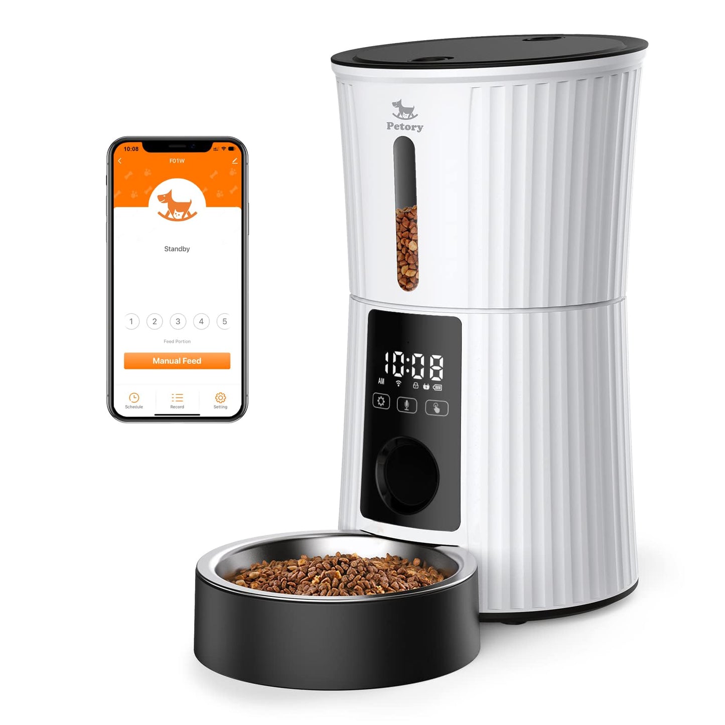 Petory Automatic Cat Feeders Wi-Fi - 4L Dry Food Dispenser for Cats and Dogs 10 Meals per Day Smart Pet Feeder with Desiccant Bag Dual Power Supply 10S Voice Recorder