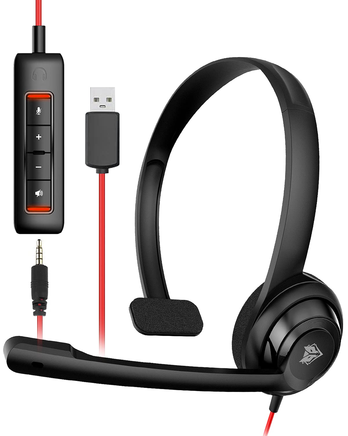 NUBWO HW02 USB Headset with Microphone Noise Cancelling &in-line Control, Ultra Comfort Computer Headset for Laptop pc, On-Ear Wired Office Call Center Headphone for Boom Skype Webinars（Black）