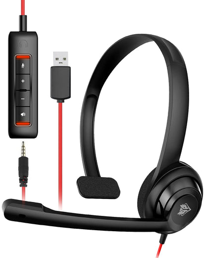 NUBWO HW02 USB Headset with Microphone Noise Cancelling &in-line Control, Ultra Comfort Computer Headset for Laptop pc, On-Ear Wired Office Call Center Headphone for Boom Skype Webinars（Black）