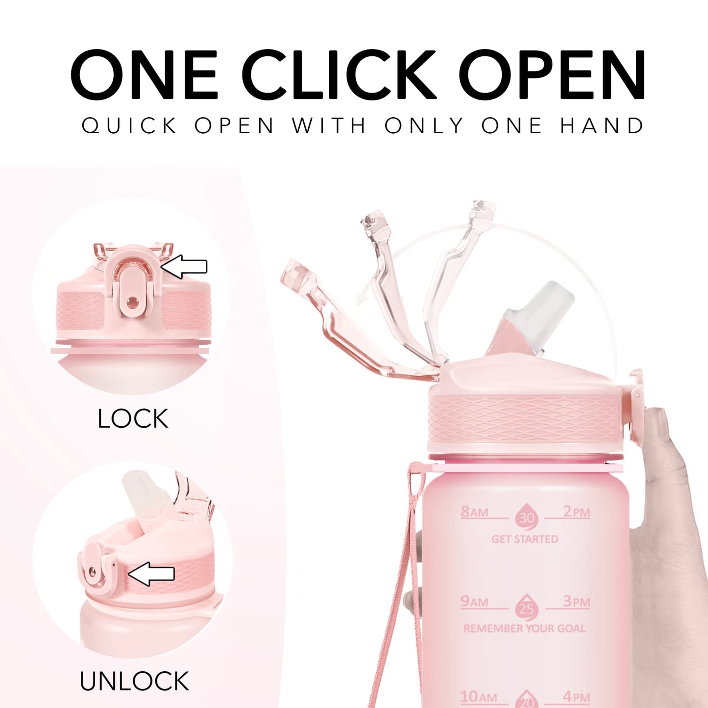 Hyeta 32oz Water Bottles with Straw - Stay Motivated and Hydrated with Convenient Times to Drink Markings, Durable, Leak-proof