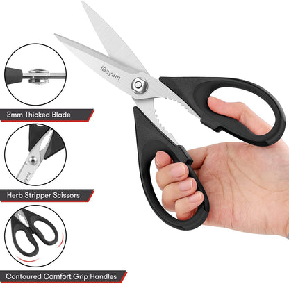 iBayam Stocking Stuffers for Men, White Elephant Gifts for Adults, Kitchen Scissors All Purpose Kitchen Shears 8.5" Cooking Scissors with Sheath, Black Kitchen Accessories, Kitchen Gadgets Utensils