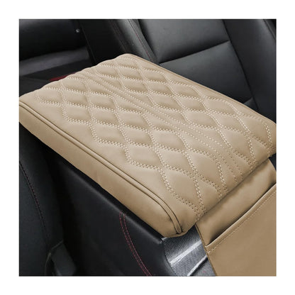 Ziciner Car Center Console Cover, Leather Memory Foam Armrest Cushion Protection Pad, Waterproof Hand Rest Pillow with Height Increase, Universal Accessory for Most Car (Beige)