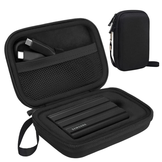 Lacdo Hard Carrying Case for Samsung T7 Shield/Samsung T7 / Touch Portable Solid State Drives 500GB 1TB 2TB 4TB USB 3.2 External SSD Hard EVA Shockproof Storage Travel Bag, Black+Black