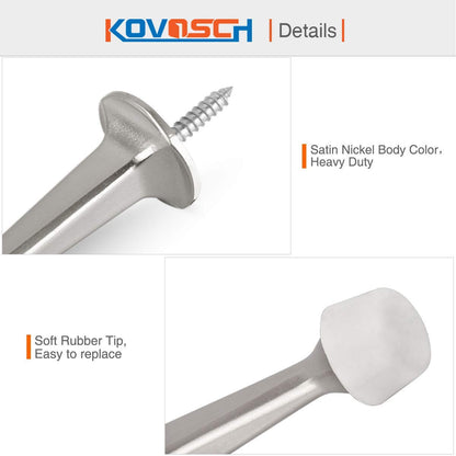 KOVOSCH 2 Pack Solid Rigid Door Stops - Heavy Duty Door Stoppers Wall Protector with Soft Rubber Tips, Satin Nickel