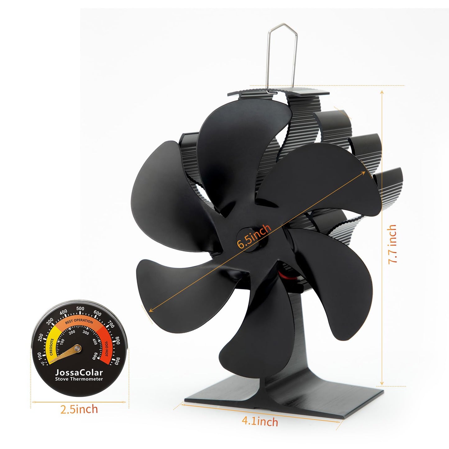 JossaColar Wood Stove Fan Heat Powered Fireplace Fan Non Electric, Thermal Fan for Wood Burning Stove/Pellet/Log Burner, w/Stove Accessories Thermometer