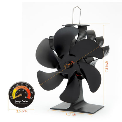JossaColar Wood Stove Fan Heat Powered Fireplace Fan Non Electric, Thermal Fan for Wood Burning Stove/Pellet/Log Burner, w/Stove Accessories Thermometer