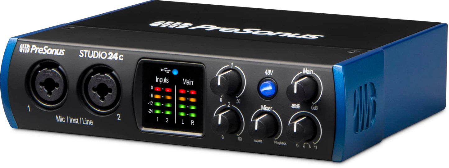PreSonus Studio 24c 2x2, 192 kHz, USB Audio Interface with Studio One DAW Recording Software