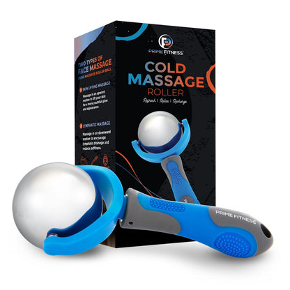 PRIME Fitness Cold Massage Roller Ball | Cold Therapy | Ice Roller Ball with Handle | cryo Stick | Relieve Muscle Pain (Blue)