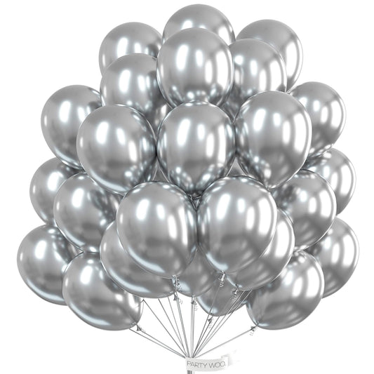 PartyWoo Metallic Silver Balloons, 50 pcs 12 Inch Silver Metallic Balloons, Silver Balloons for Balloon Garland or Arch as Wedding Decorations, Birthday Decorations, Party Decorations, Silver-G102