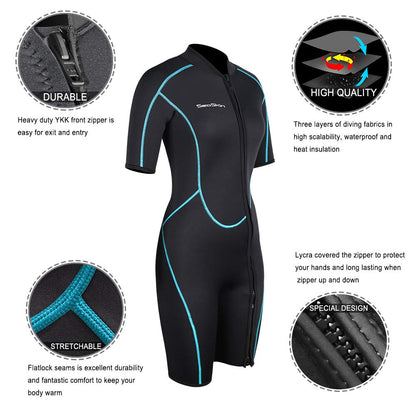 Seaskin Mens 3mm Shorty Wetsuit Womens, Full Body Diving Suit Front Zip Wetsuit for Diving Snorkeling Surfing Swimming Medium