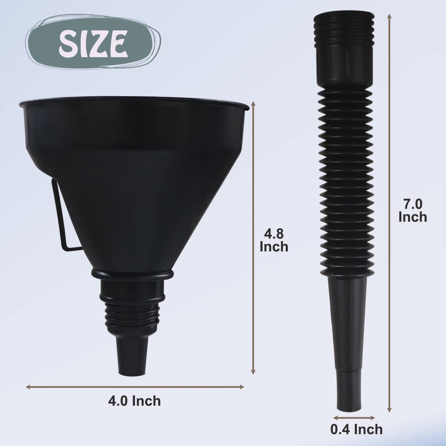 Plastic Oil Funnels for Automotive Use Set of 5, Large Flexible Fuel Funnel with Hose for Gas Transfer, Gasoline Funnels for Cars Boat Canning and Bottle