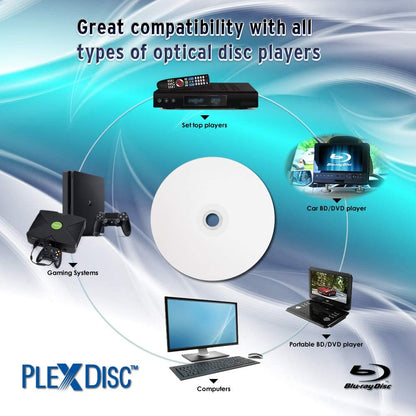 PLEXDISC 645-212 50 GB 6X Blu-ray Double Layer White Inkjet Recordable Disc BD-R DL, 10-Disc Spindle