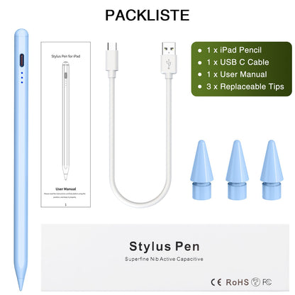Pen for iPad 2018-2025, HATOKU 15 Mins Fast Charging Pencil 1st Gen with Tilt & Palm Rejection Compatible with iPad Air 3/4/5/M2/M3, iPad mini 5/6/7, iPad 6/7/8/9/10/11, iPad Pro 11"/12.9"/M4 (Blue)