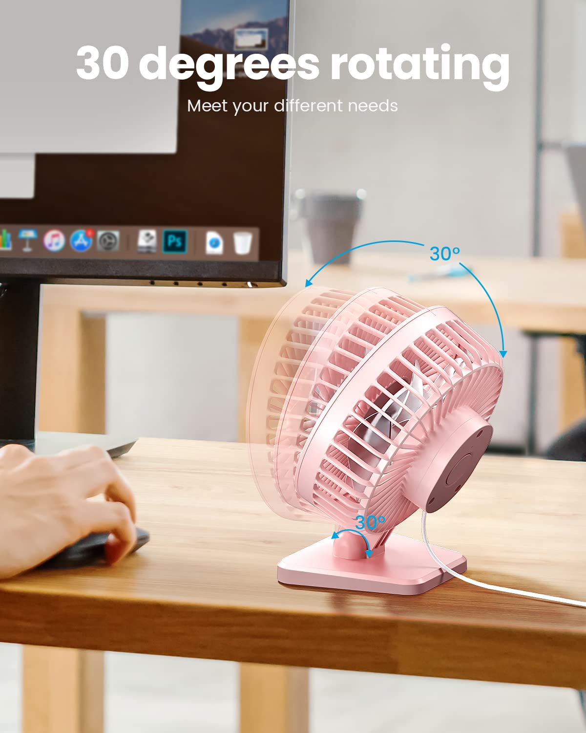 Gaiatop USB Desk Fan, Small But Powerful, Personal Portable Quiet 3 Speeds, Adjustable Mini Table Desktop fan for Cooling Home Office Car Summer Travel Gifts Pink