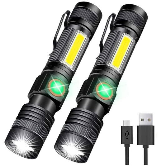Hoxida Flashlight USB Rechargeable, Magnetic LED Flashlight, Super Bright LED Tactical Flashlight with Cob Sidelight, Waterproof, Zoomable Best Small LED Flashlight for Camping, Emergency Flashlights