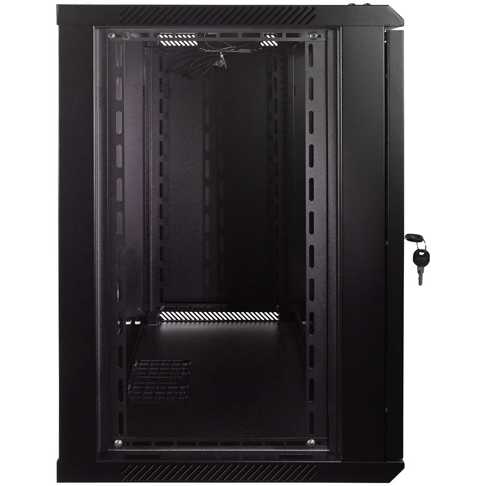 NavePoint 12U Server Rack Enclosure with Glass Door, Cooling Fan, Locks, & Removable Side Panels - 12U Wall Mount Network Cabinet 19 Inch Rack 17.7" Deep (450mm)