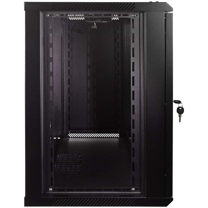 NavePoint 12U Server Rack Enclosure with Glass Door, Cooling Fan, Locks, & Removable Side Panels - 12U Wall Mount Network Cabinet 19 Inch Rack 17.7" Deep (450mm)
