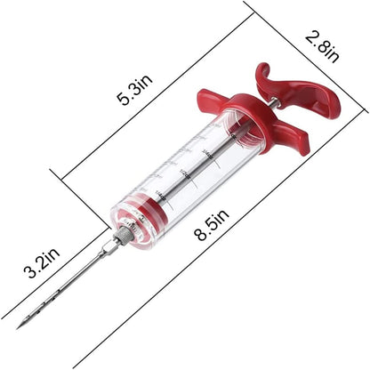Meat Injector Syringe - 3 Marinade Injector Needles for BBQ Grill, Premium Portable Turkey Injector kit for Smoker,Marinades Injector for Meats With 1oz Large Capacity 1 Brush Easy to Use & Clean Red