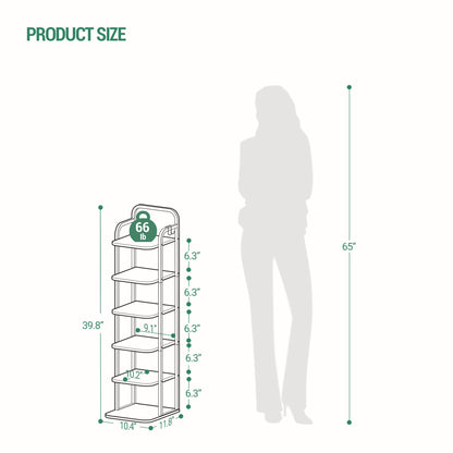 Hzuaneri 6 Tiers Vertical Shoe Rack, Narrow Shoe Tower, Tall Shoes Shelf with 2 Hooks, Adjustable Shelves, Corner Shoes Shelves for Small Spaces, Entryway, Living Room, White SR04213W
