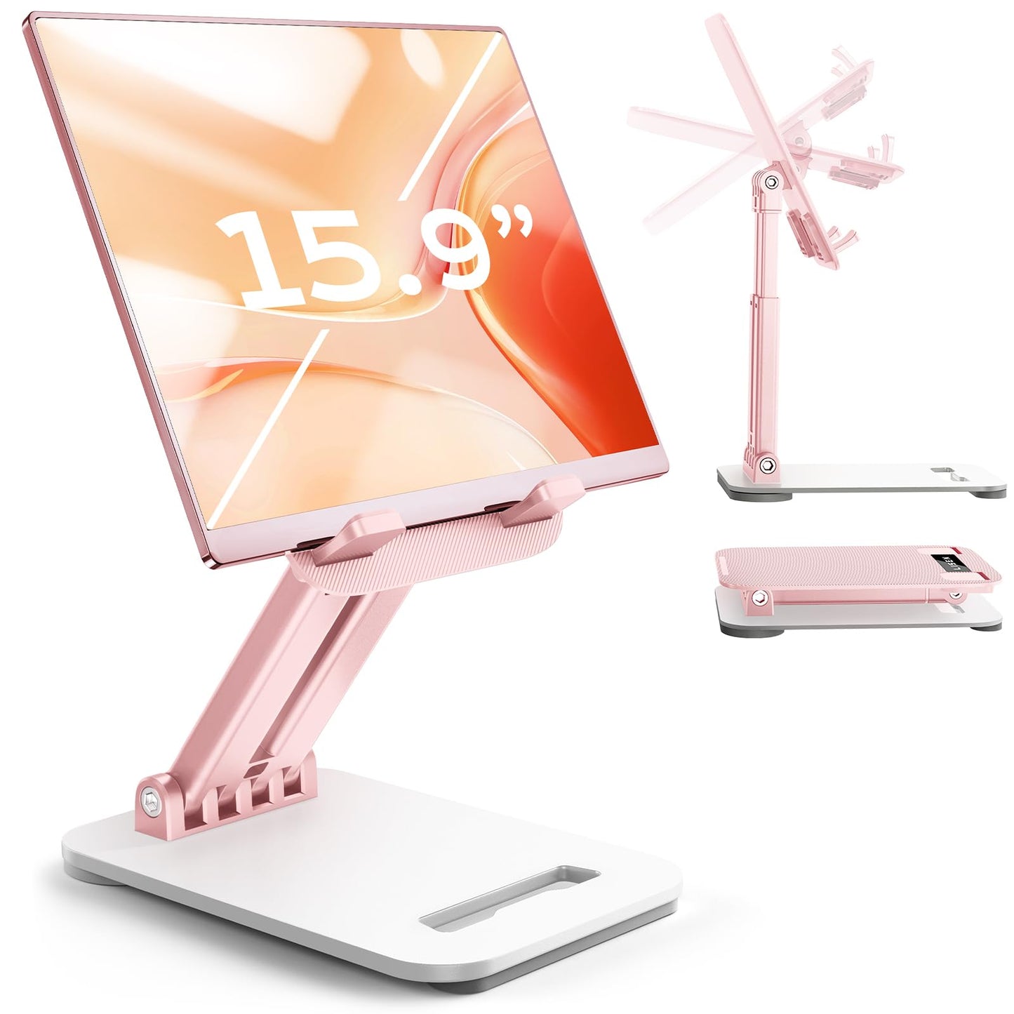 LISEN Tablet Stand for iPad Stand Holder Desk, Foldable Home Office Desk Accessories Travel for iPad Holder Dorm College Essentials Portable Monitor Pink Sorbet for Girls