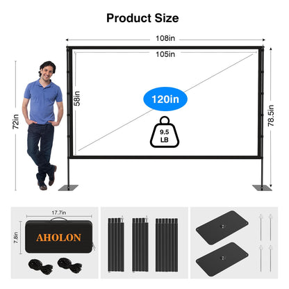 Outdoor Projector Screen with Stand - 120 inch Portable Projector Screens Indoor Outdoor Projector Screen 16:9 4K HD Outdoor Movie Screen with Carry Bag,Enioy Home Theater Projection Screen.