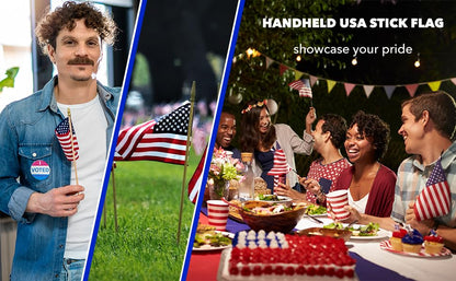 GIFTEXPRESS Set of 12, Proudly Made in U.S.A. Small American Flags 4x6 Inch/Small US Flag/Mini American Stick Flag/American Hand Held Stick Flags Spear Top