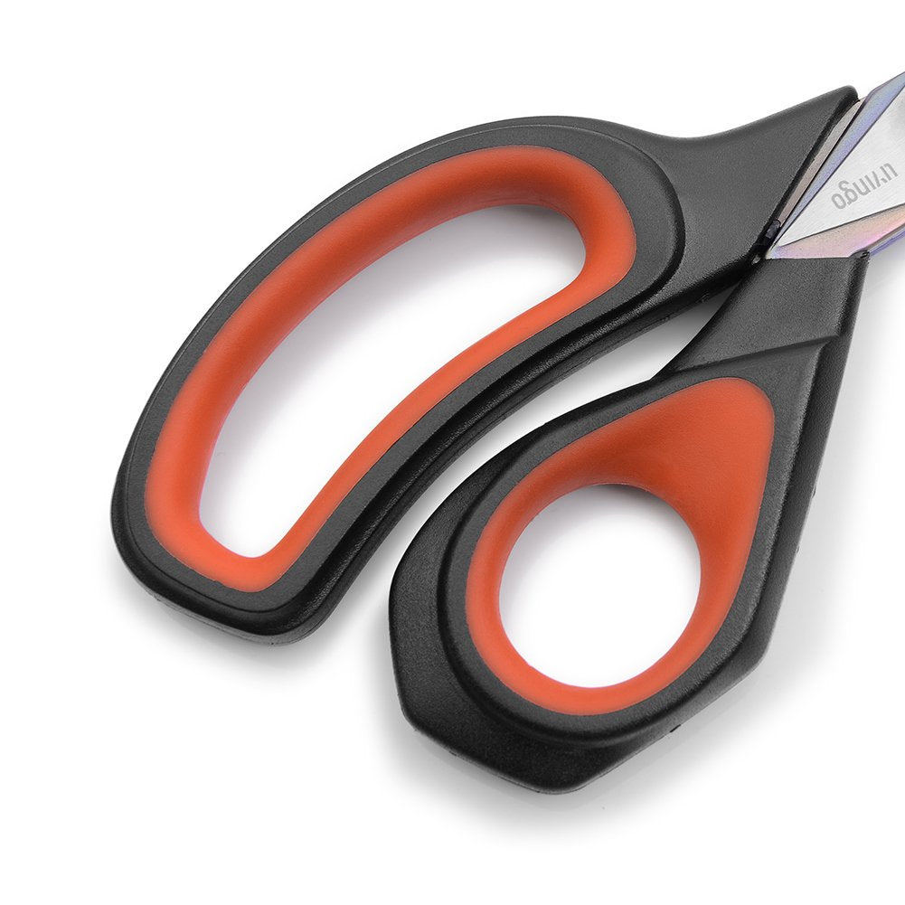 LIVINGO 2 Pack Premium Tailor Scissors Heavy Duty Multi-Purpose Titanium Coating Forged Stainless Steel Sewing Fabric Leather Dressmaking Comfort Grip Shears Professional Crafting (8.5 & 9.5INCH)