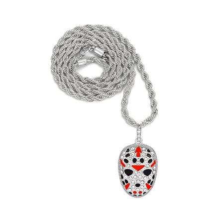 HH BLING EMPIRE 14k Gold Silver Plated Hip Hop Rapper Pendant Chain Necklace for Men, Iced Out Diamond Jason Mask Pendant with 5mm Tennis Chains 22 Inch (Jason Mask-Silver,& Tennis)
