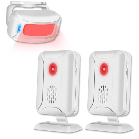 GREENCYCLE Door Sensor Chime, Motion Detector Alarm, Commercial Door Bells for Business Entry, Home Security Alert (918 Feet, 36 Tunes, 4 Volume Levels, LED Indicators), 2Receiver1Infrared Transmitter
