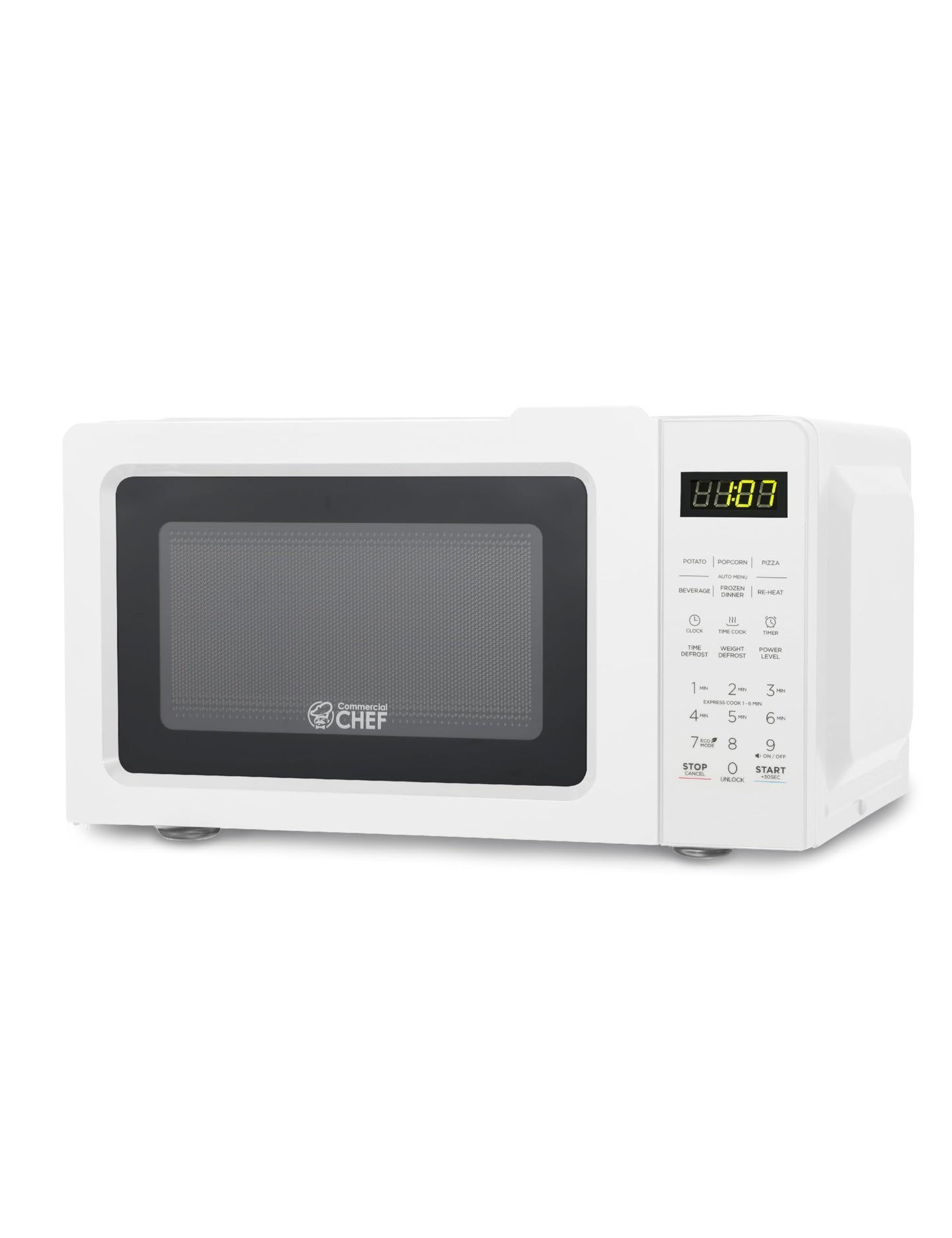 OMMERCIAL CHEF 0.7 Cubic Foot Microwave with 10 Power Levels, Small Microwave with Pull Handle, 700W Countertop up to 99 Minute Timer and Digital Display, White