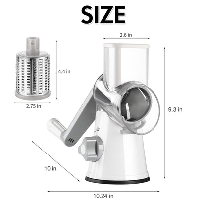 Ourokhome Rotary Cheese Grater Hand Crank, Kitchen Shredder Speed Mandolin Slicer Ice Shaver with Handle and Drum Blades for Cheese, Vegetable, Nuts, Chocolate, Potato, Carrot, 5 Blades, White