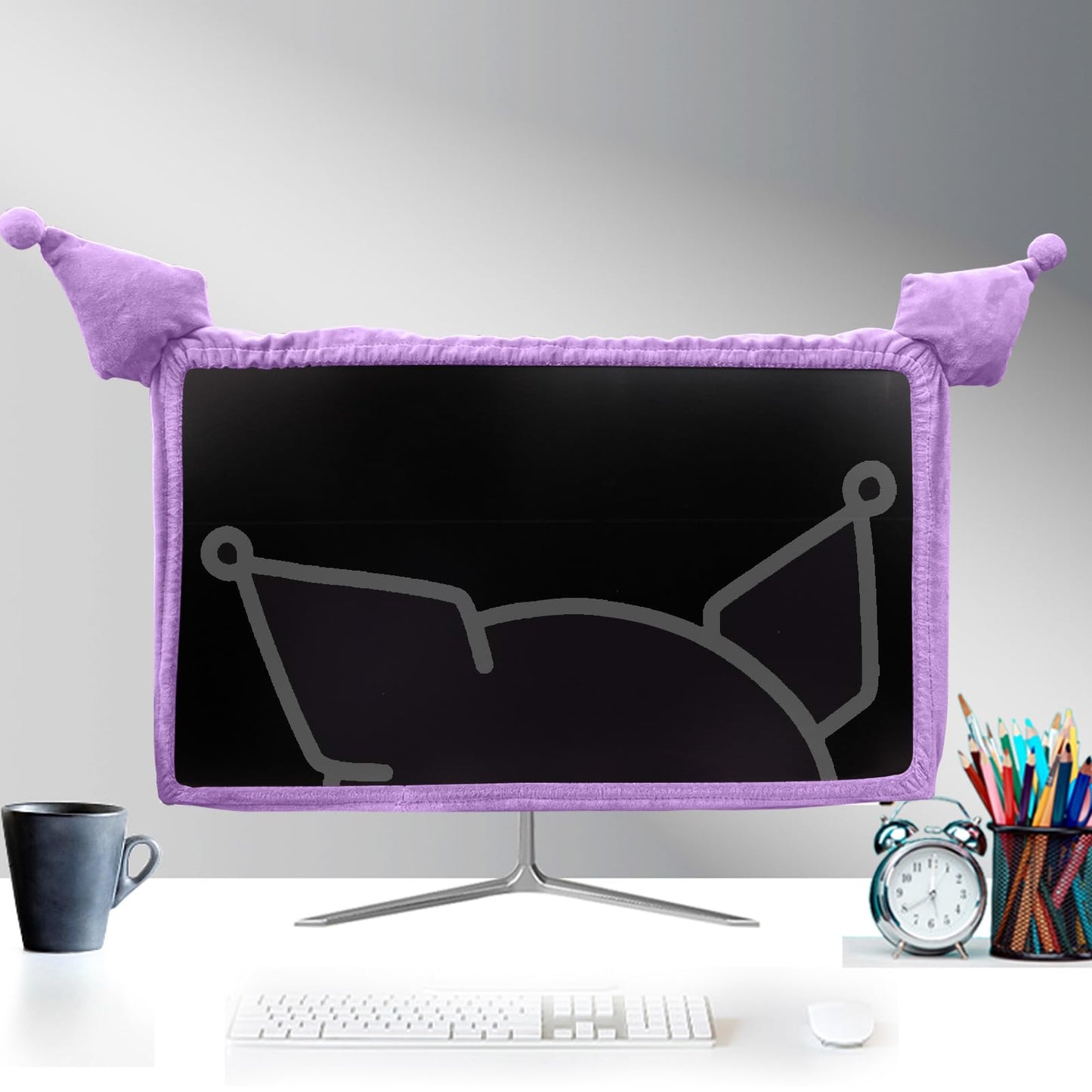 Kakurookie 23'' - 34'' Computer Monitor Protective Cover with Cat Ear Design, Cute Monitor Dust Cover with Furry Design, Elastic Dustproof, Suitable for PC, Tablet, TV