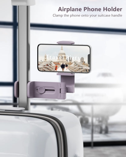 MiiKARE Airplane Travel Essentials Phone Holder, Universal Handsfree Phone Mount for Flying with 360 Degree Rotation, Accessory for Airplane, Travel Must Haves Phone Stand for Desk-Black&Purple