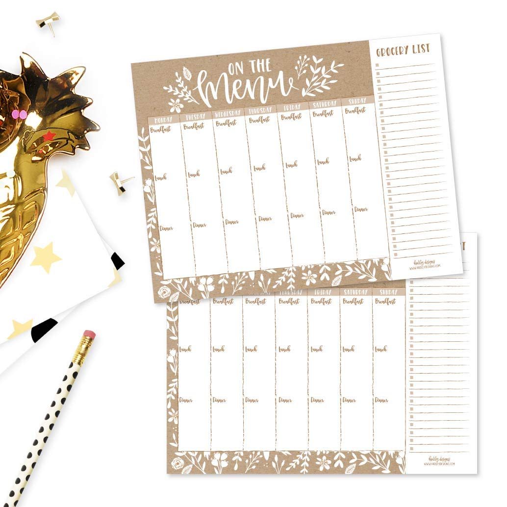 Hadley Designs - Rustic Weekly Meal Planning Calendar Grocery Shopping List Magnet Pad for Fridge, Week Diet Planner Tools Refrigerator What to Eat Dinner Notepad