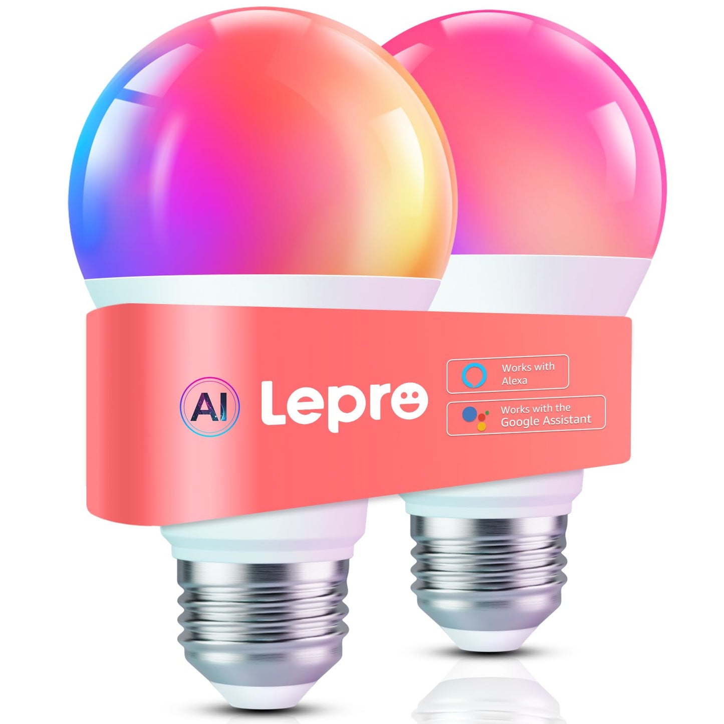 Lepro B1 AI Smart Light Bulbs - WiFi & Bluetooth RGBWW Color Changing LED Bulb Compatible with Alexa & Google Assistant, AI Generated Lighting LLM, AI Voice Control, Music Sync, 2.4GHz Only, 2 Pack