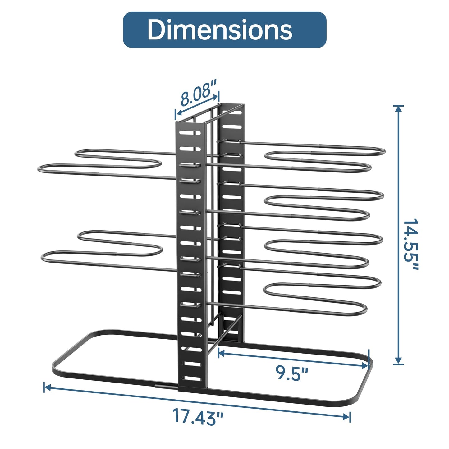 ORDORA Pots and Pans Organizer Under Cabinet 14.55 Height, Adjustable 8-Tier Pot Organizers inside Cabinet, Kitchen Organizers and Storage Fit 6-11 inch Lightweight Cookware