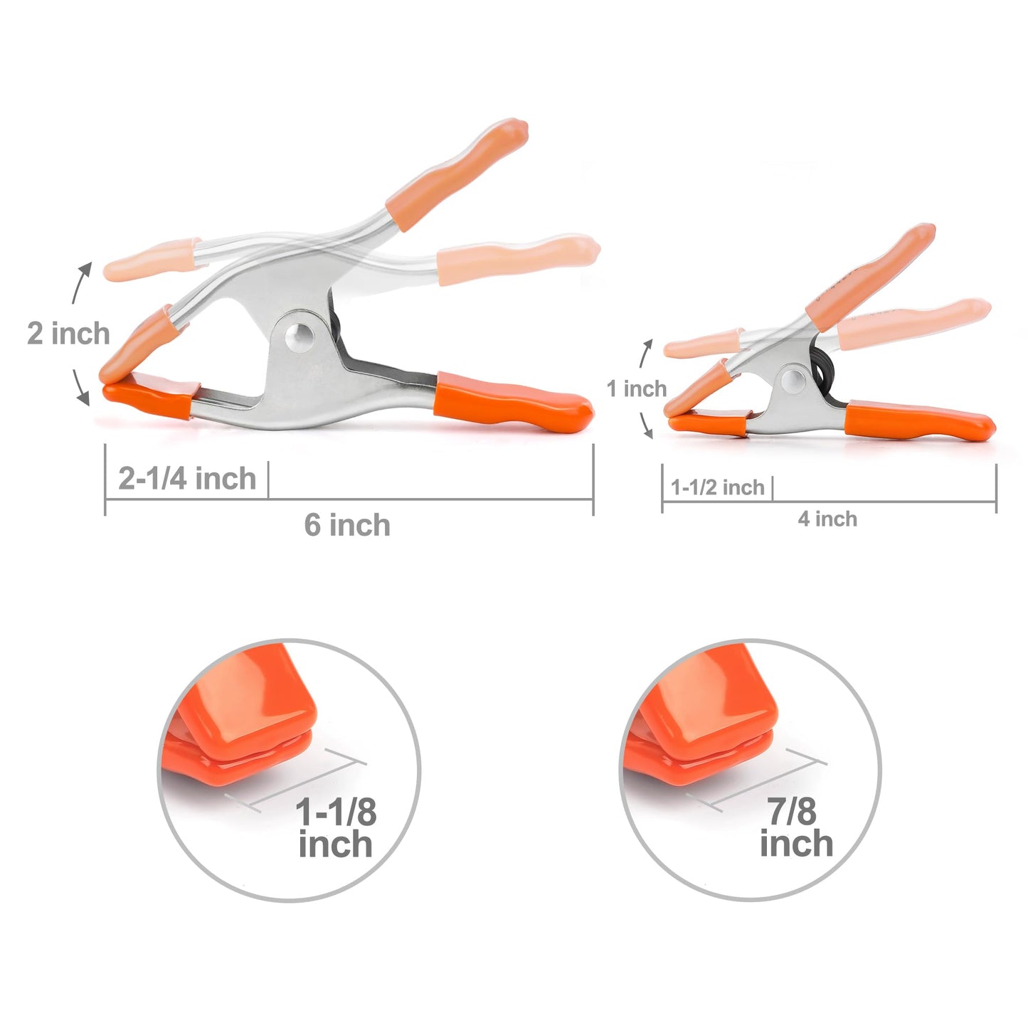 PONY 6-inch, 4-inch Heavy Duty Metal Spring Clamps Set, 2-inch, 1-inch Jaw opening, with Protective Handles and Tips, 10-piece