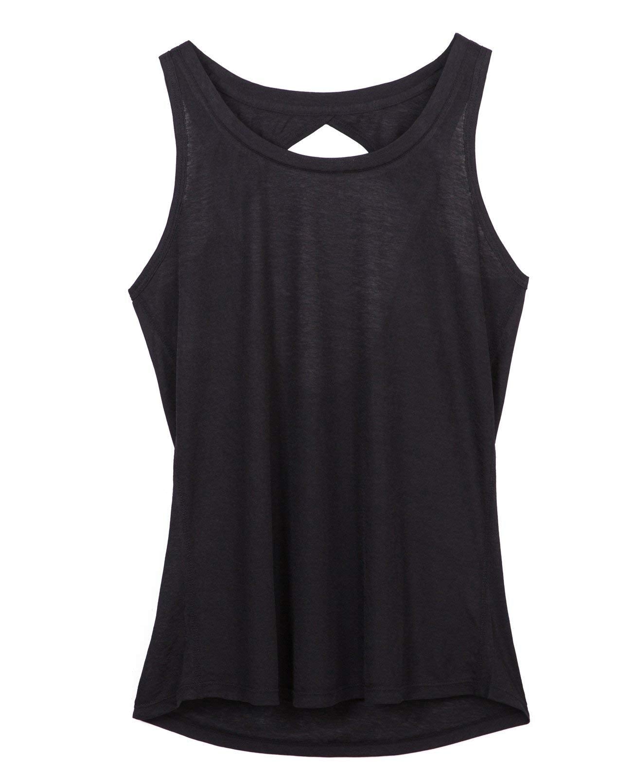 icyzone Open Back Yoga Tops for Women - Activewear Workout Clothes Exercise Fitness Tank Tops Gym Shirts(L, Black)