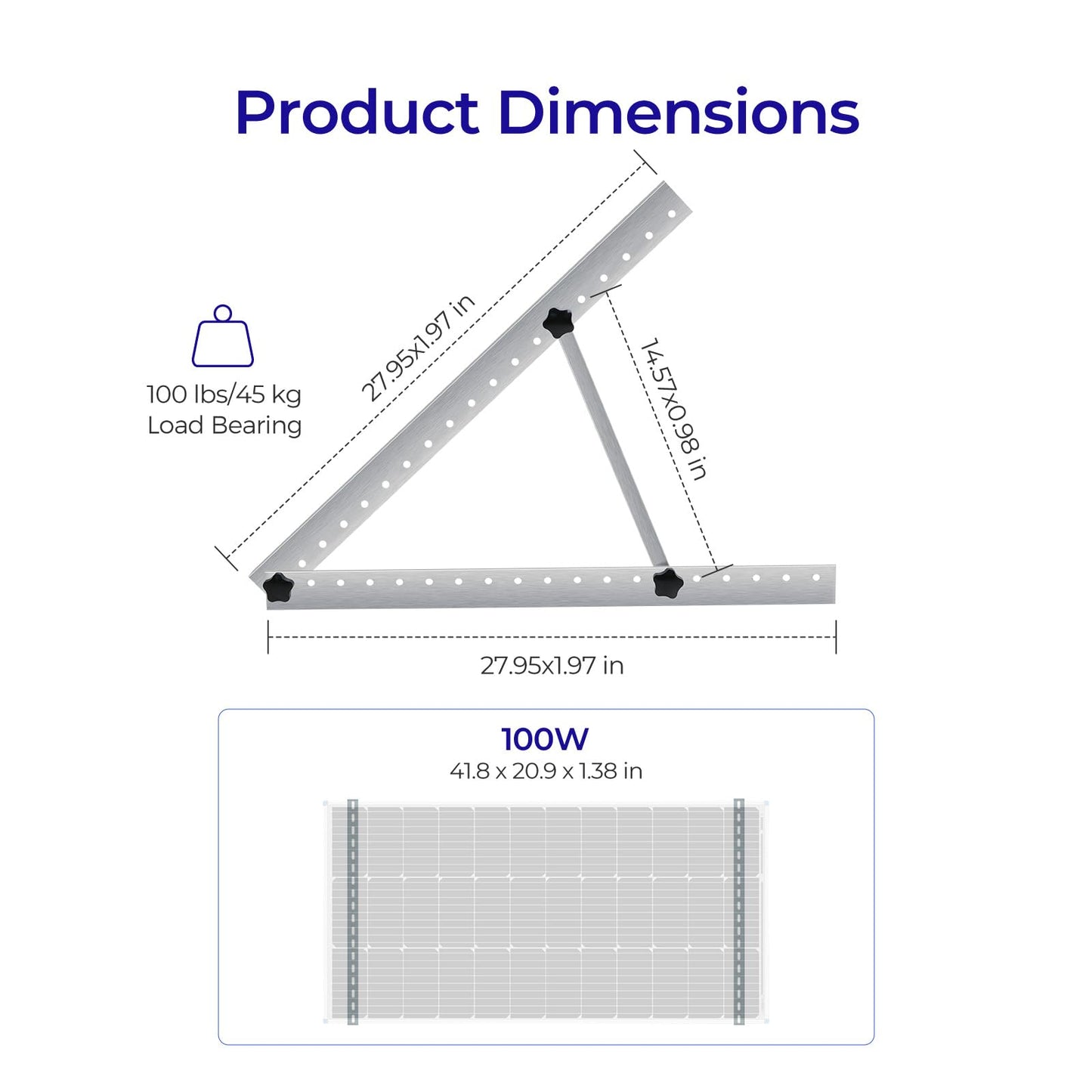 Renogy 28in Adjustable Solar Panel Mount Brackets, with Foldable Tilt Legs on Any Flat Surface for RV, Roof, Boat, Any Off-Grid Systems