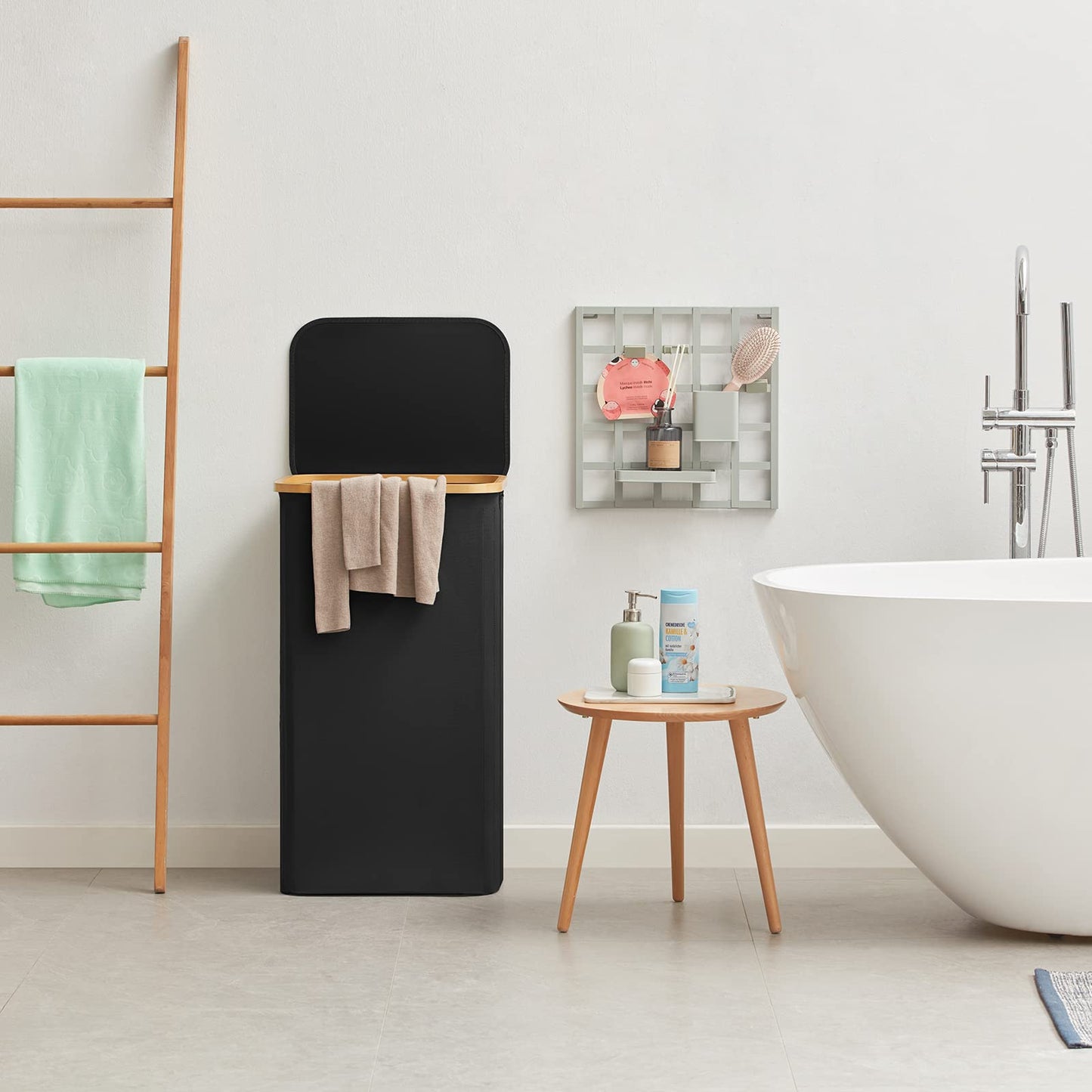 Lifewit 100L Laundry Basket with Lid, Clothes Hampers for Laundry with Bamboo Handles and A Removable Bag, Large Foldable Laundry Hamper for Bedroom, Bathroom, Dorm, Laundry Room, Black