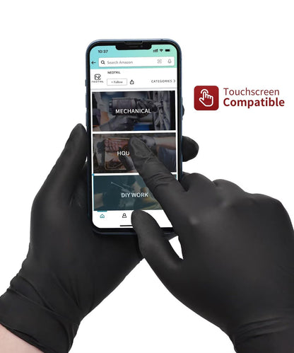 NEOTRIL 4-Mil Black Nitrile Disposable Gloves with Textured Grip, Latex Free & Powder Free, Chemical Resistant Rubber Gloves for Household Cleaning Kitchen Cooking 50Pcs Size/L